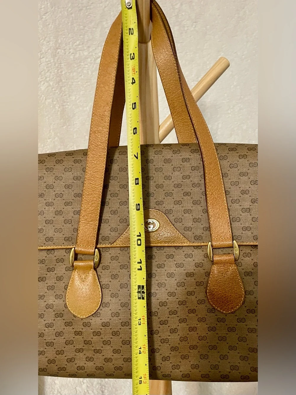 Gucci Brown Monogram Satchel with Tan Leather Trim
